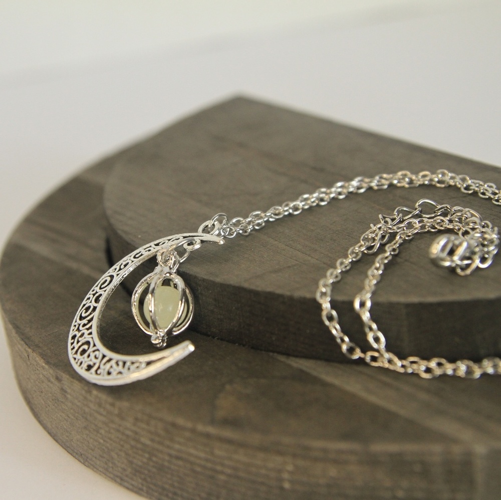 Glow in the dark crescent moon necklace